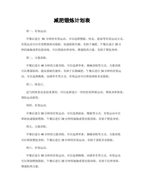 减肥锻炼计划表