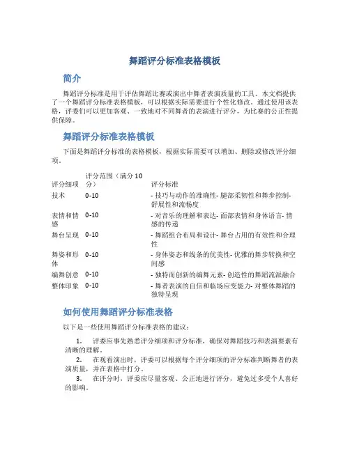 舞蹈评分标准表格模板