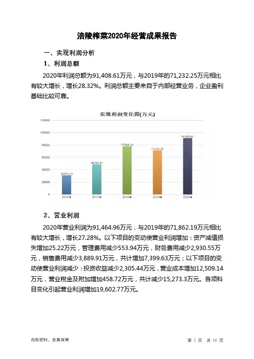 涪陵榨菜2020年经营成果报告