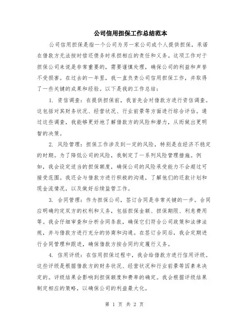 公司信用担保工作总结范本