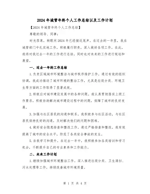 2024年城管年终个人工作总结以及工作计划(2篇)