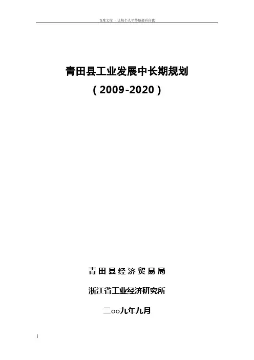 青田县工业发展中长期规划(最终稿)