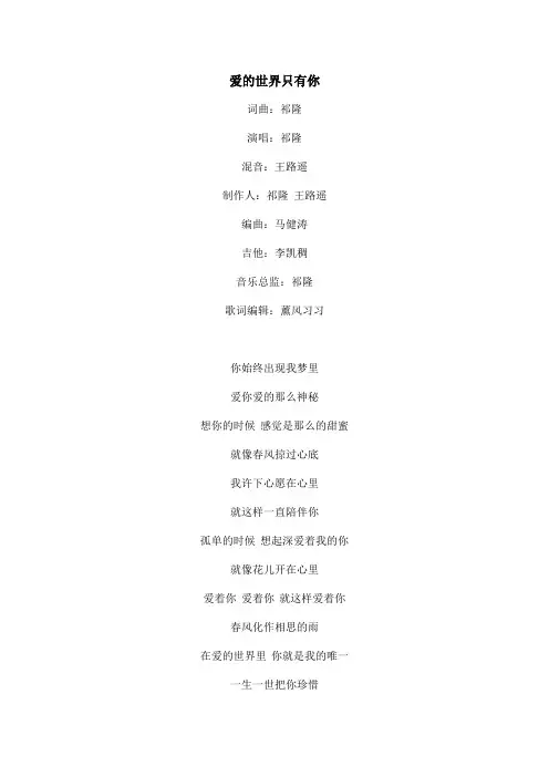 爱的世界只有你DJ江南版文本歌词