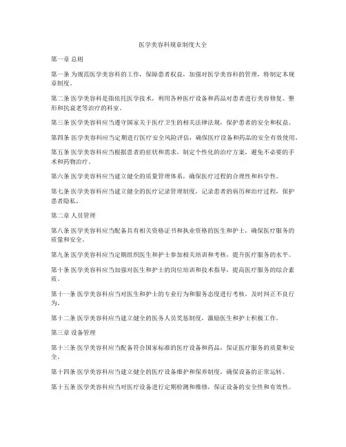 医学美容科规章制度大全