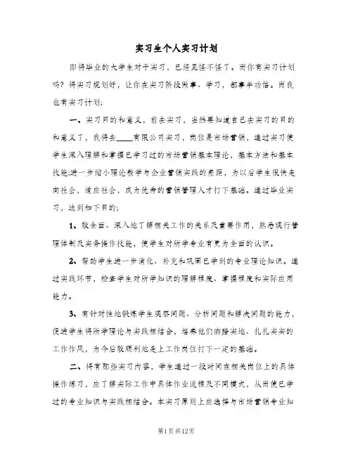 实习生个人实习计划(6篇)