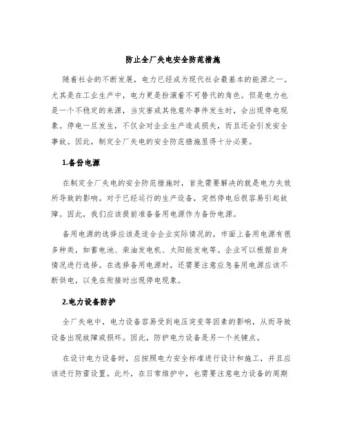 防止全厂失电安全防范措施