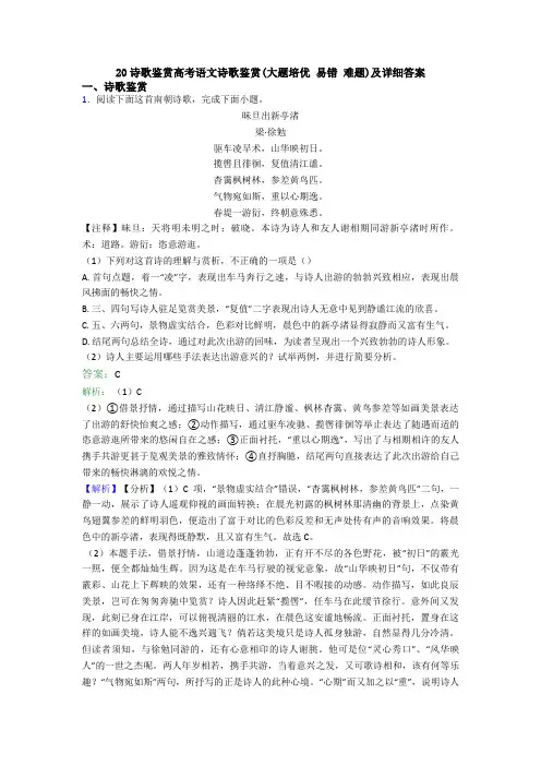 20诗歌鉴赏高考语文诗歌鉴赏(大题培优 易错 难题)及详细答案