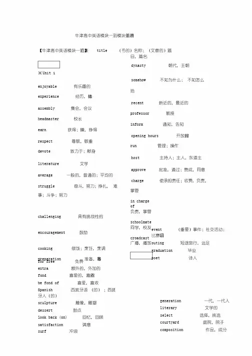 牛津高中英语模块1-5单词表(必修)
