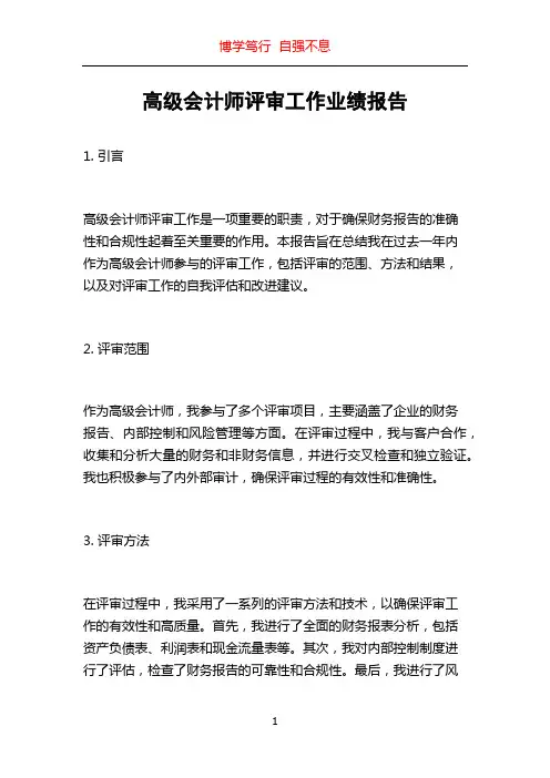 高级会计师评审工作业绩报告