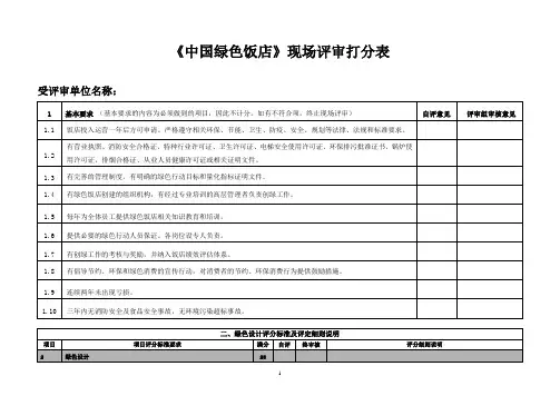 中国绿色饭店现场评审打分表