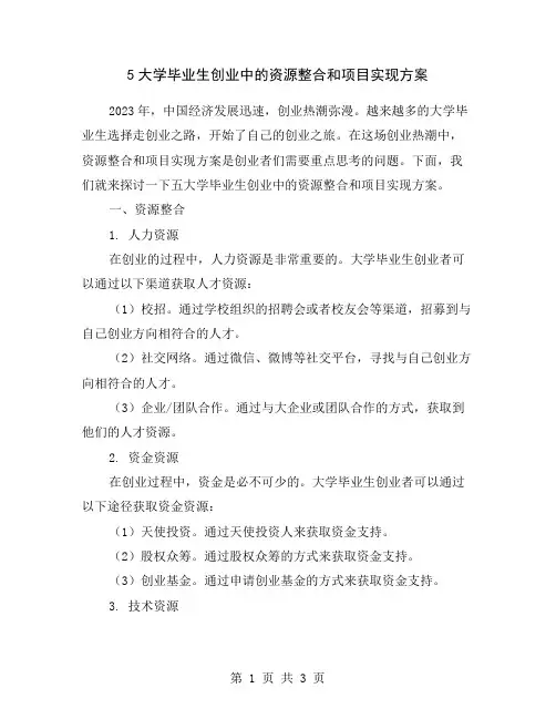 5大学毕业生创业中的资源整合和项目实现方案