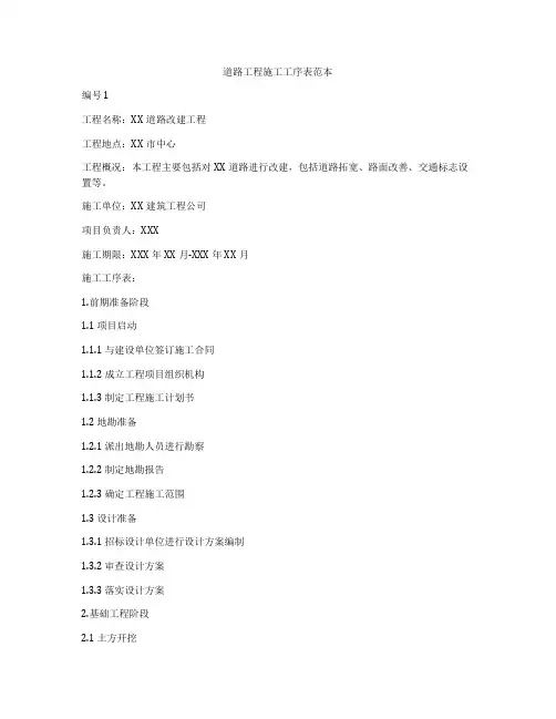 道路工程施工工序表范本