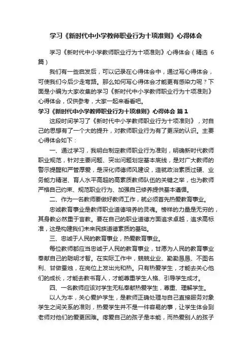 学习《新时代中小学教师职业行为十项准则》心得体会（精选6篇）