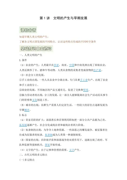 《文明的产生与早期发展》自主学习(解析版)