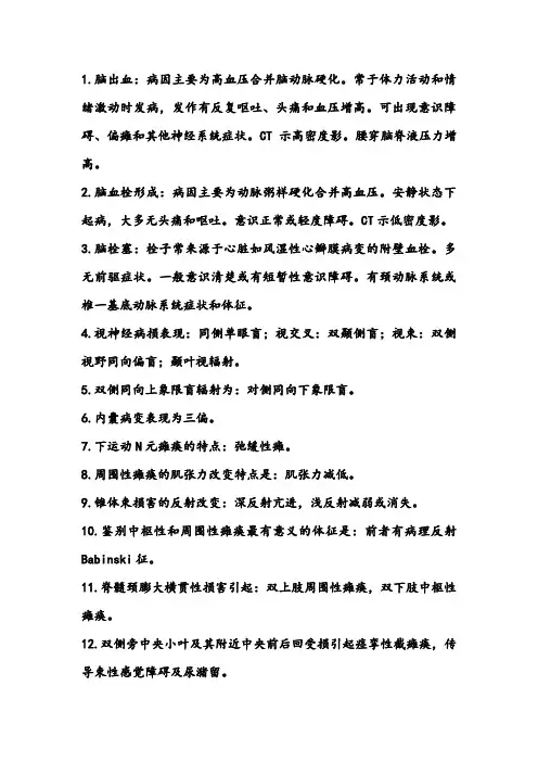 临床执业医师考试复习：神经内科必背重点