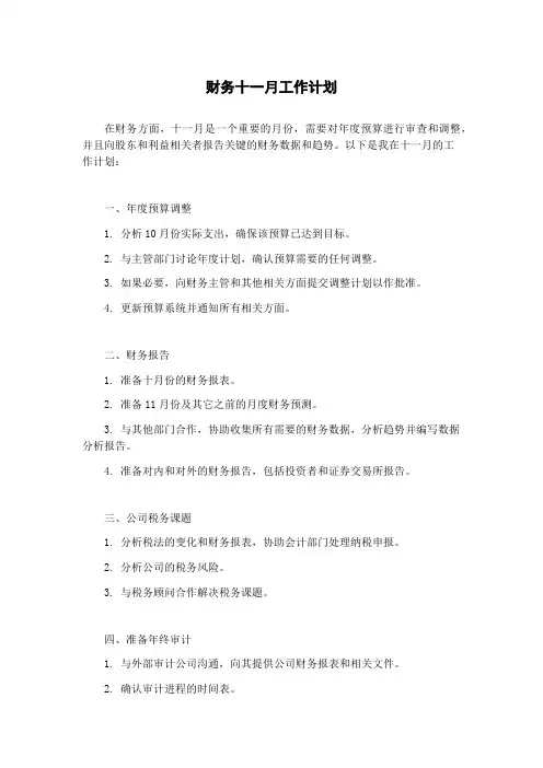 财务十一月工作计划
