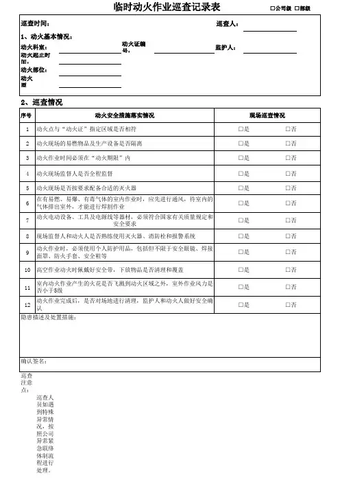 临时动火巡查记录表