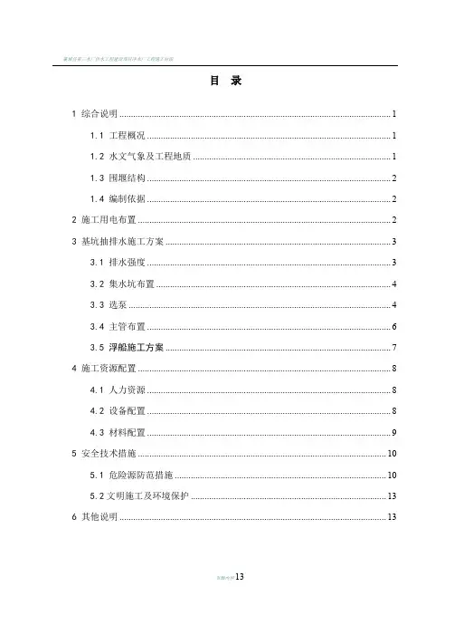 某某水电站基坑抽排水施工方案