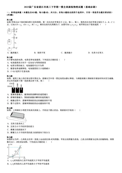 2023届广东省湛江市高三下学期一模全真演练物理试题(基础必刷)