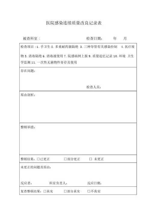 医院感染持续质量改进记录表