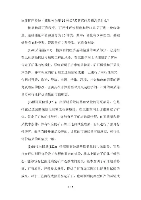 固体矿产资源／储量分为哪16种类型