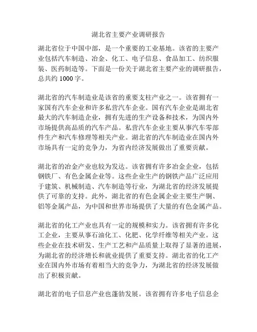 湖北省主要产业调研报告