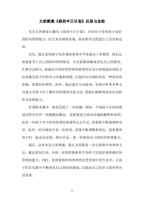 大班教案《我的半日计划》反思与总结