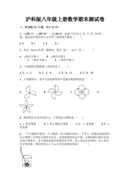 沪科版八年级上册数学期末测试卷(含解析)