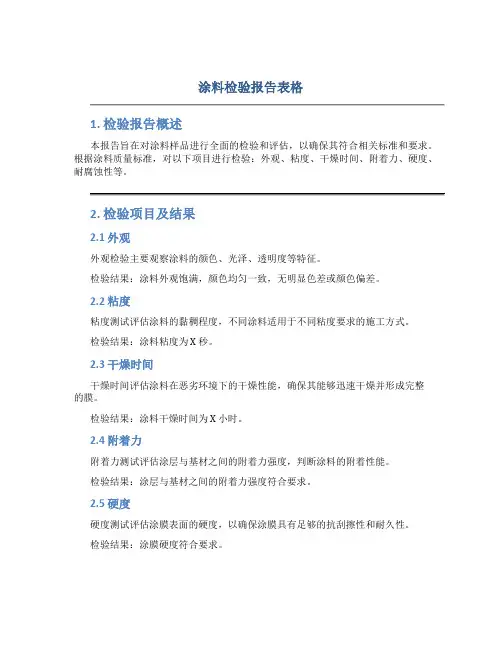 涂料检验报告表格
