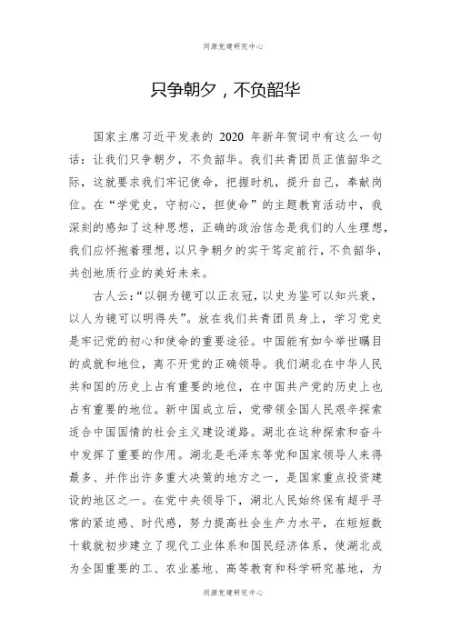 【党史教育演讲稿】只争朝夕，不负韶华