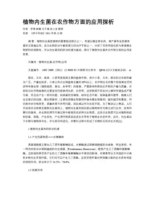 植物内生菌在农作物方面的应用探析