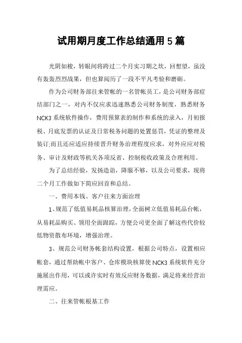 试用期月度工作总结通用5篇