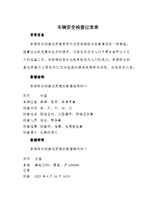 车辆安全检查记录表