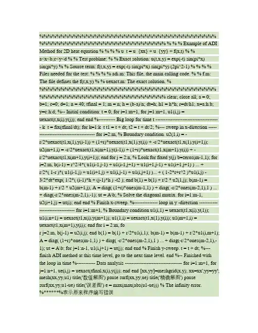 ADI(交替隐式求求解抛物型偏微分方程)程序.
