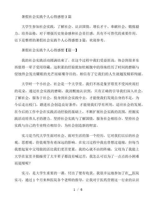 暑假社会实践个人心得感想3篇