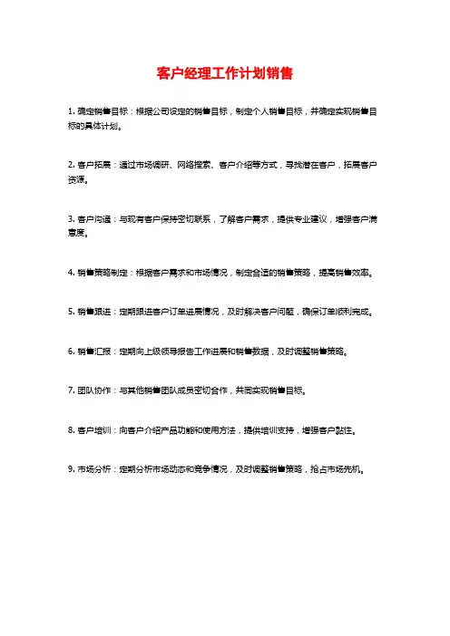 客户经理工作计划销售