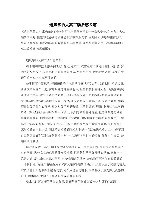 追风筝的人高三读后感5篇