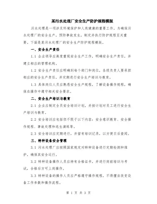某污水处理厂安全生产防护规程模版