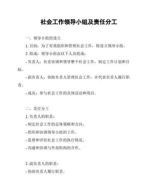 社会工作领导小组及责任分工
