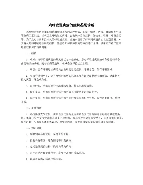 鸡呼吸道疾病的症状鉴别诊断