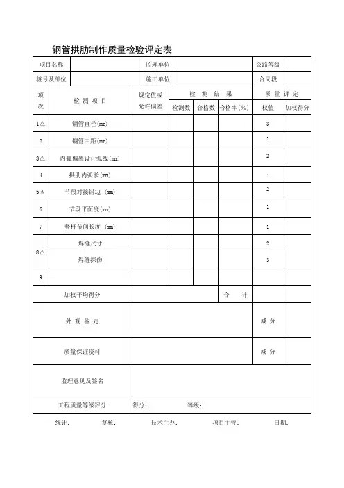 钢管拱肋制作质量检验评定表
