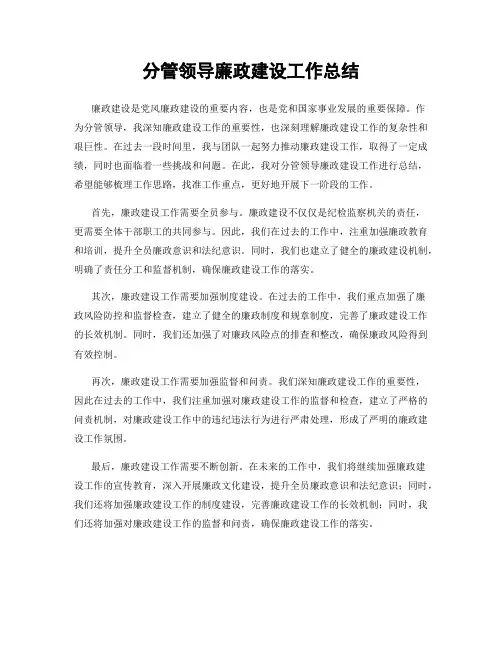 分管领导廉政建设工作总结