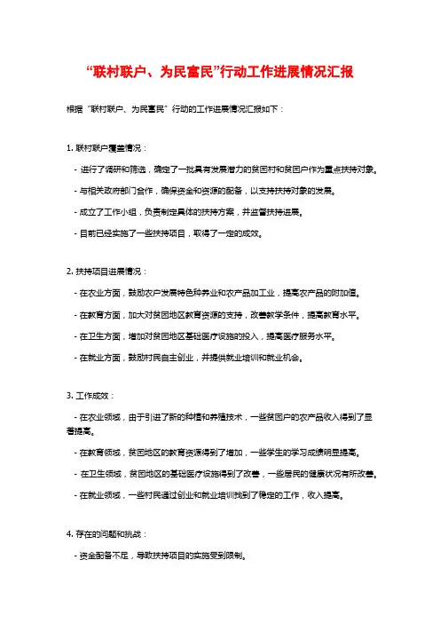 “联村联户、为民富民”行动工作进展情况汇报