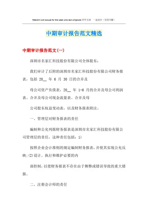 中期审计报告范文精选