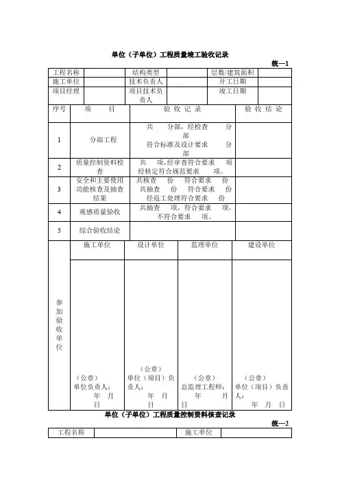 单位工程质量竣工验收记录表(doc 8页)(推荐免费下载版)