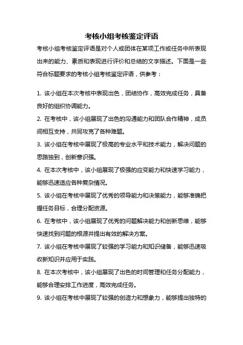 考核小组考核鉴定评语