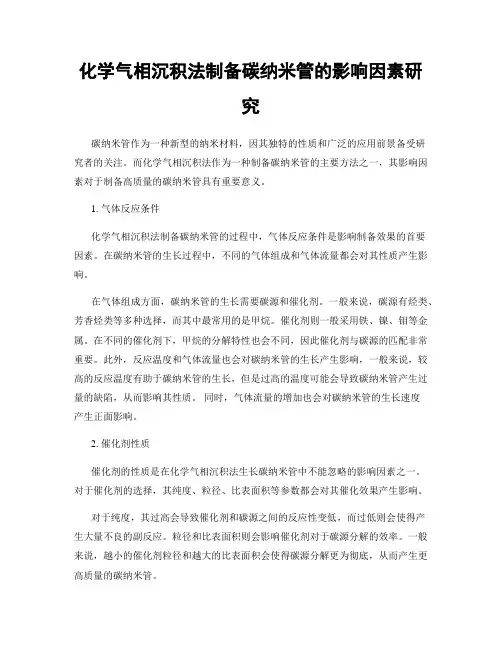 化学气相沉积法制备碳纳米管的影响因素研究