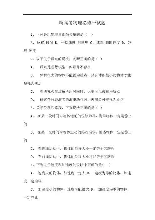 新高考物理必修一试题