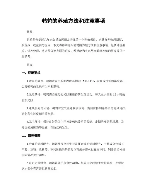 鹌鹑的养殖方法和注意事项