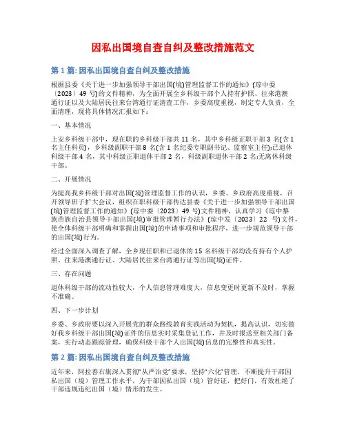 因私出国境自查自纠及整改措施范文